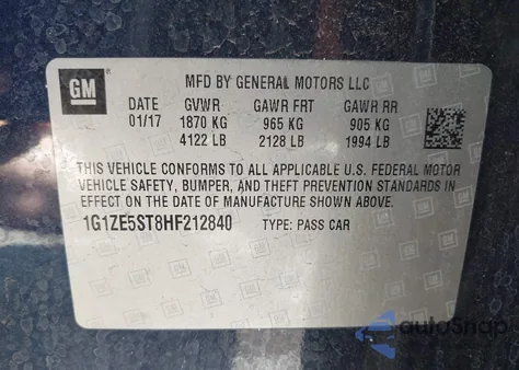 2017 Chevrolet Malibu 1Lt from USA, damaged, VIN 1G1ZE5ST8HF212840